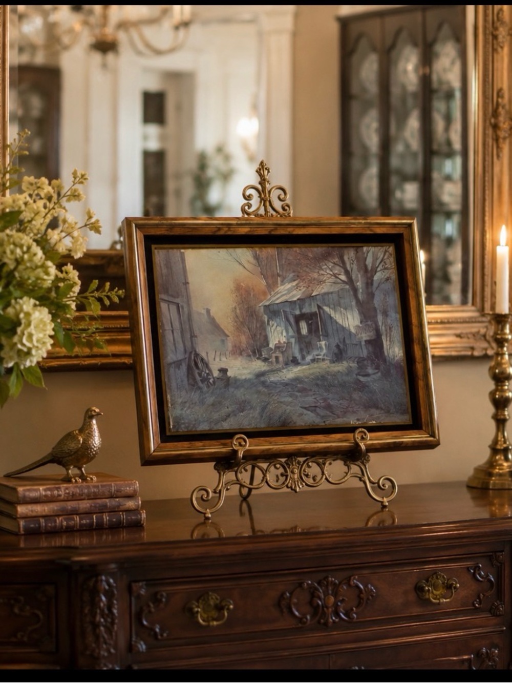 VINTAGE Wood Framed Antique Shop Art Lithograph Signed & Numbered No. 88.3597